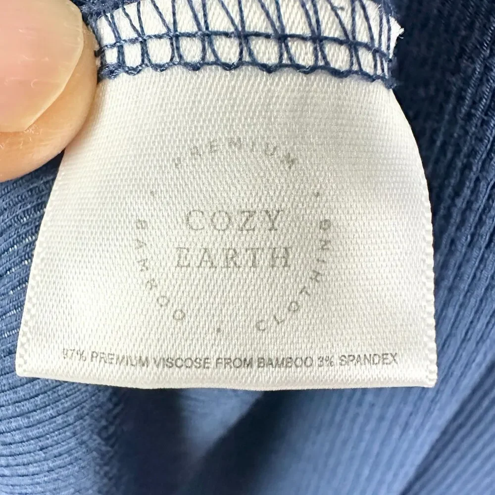 Cozy Earth Bamboo Rib Knit Boyfriend Sleep Dress Size Large Navy Blue